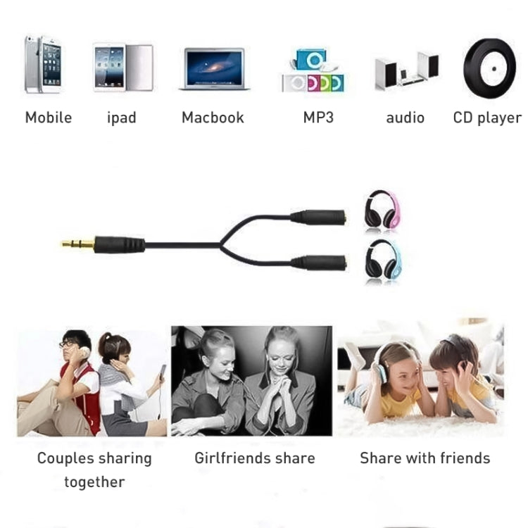 3.5mm Male to Dual 3.5mm Female Earphone Splitter adapter, Length: Approx 25cm - Splitter Adapter by buy2fix | Online Shopping UK | buy2fix