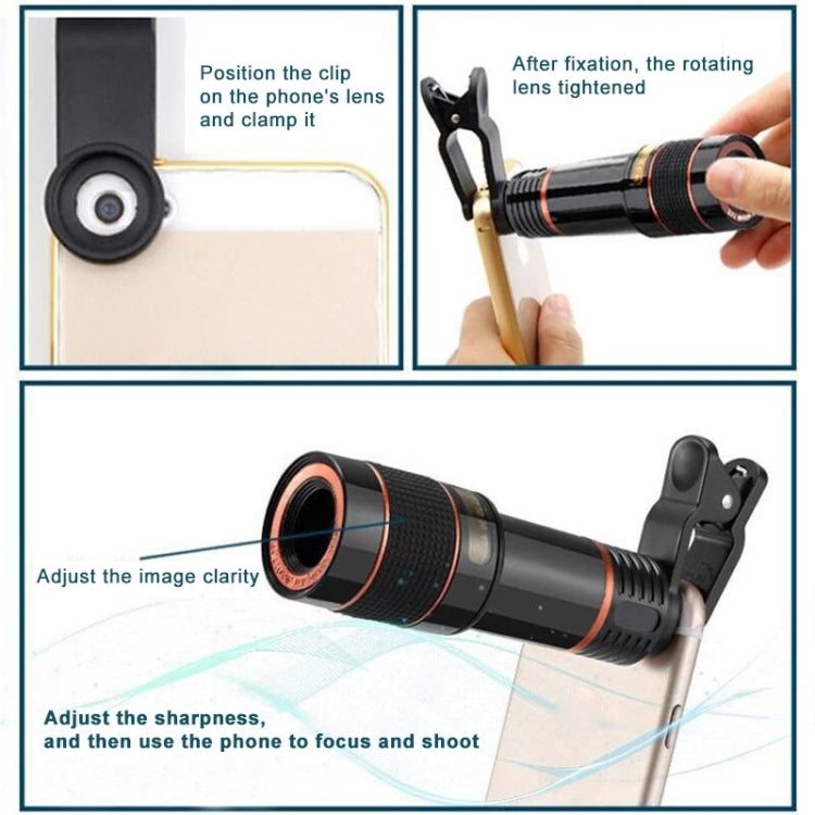 Universal 12X Zoom Optical Zoom Telescope Lens with Clip - Telescope & Microscope by buy2fix | Online Shopping UK | buy2fix