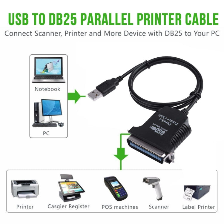 USB to Parallel 1284 36 Pin Printer Adapter Cable, Cable Length: 1m(Black) - Computer & Networking by buy2fix | Online Shopping UK | buy2fix