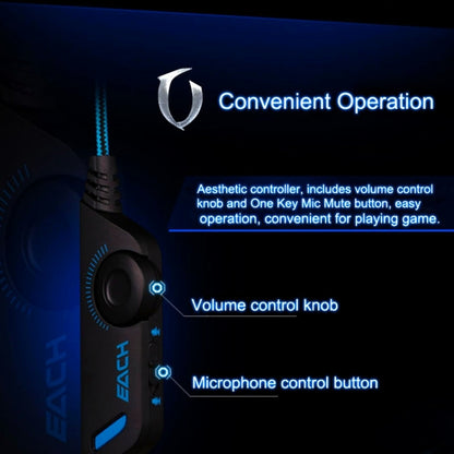 EACH G2000 Over-ear Stereo Bass Gaming Headset with Mic & LED Light for Computer, Cable Length: 2.2m(Blue) - Multimedia Headset by KOTION EACH | Online Shopping UK | buy2fix