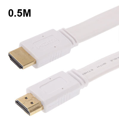 1.4 Version，Gold Plated HDMI to HDMI 19Pin Flat Cable, Support Ethernet, 3D, 1080P, HD TV / Video / Audio etc, Length: 0.5m  (White) - Cable by buy2fix | Online Shopping UK | buy2fix