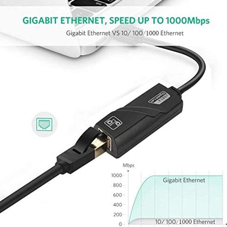 USB 3.0 10 / 100 / 1000Mbps Ethernet Adapter for Laptops, Plug and play(Black) - USB Network Adapter by buy2fix | Online Shopping UK | buy2fix