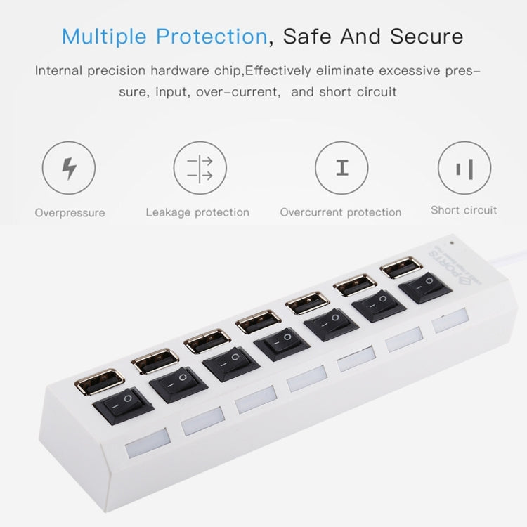 7 Ports USB Hub 2.0 USB Splitter High Speed 480Mbps with ON/OFF Switch / 7 LEDs(White) - USB 2.0 HUB by buy2fix | Online Shopping UK | buy2fix