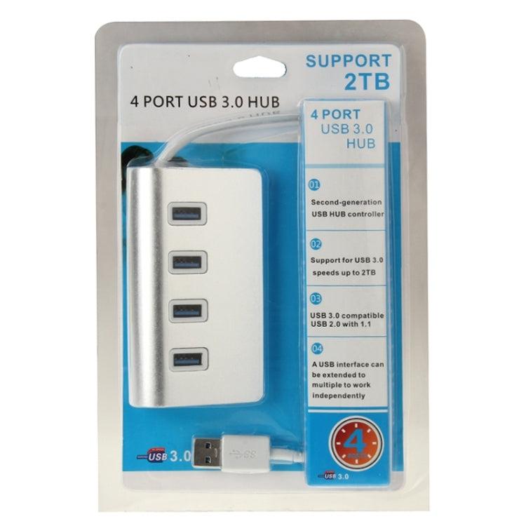 High Speed 5Gbps 4 Ports USB 3.0 HUB Portable Aluminum USB Splitter, Support 2TB(Silver) - USB 3.0 HUB by buy2fix | Online Shopping UK | buy2fix