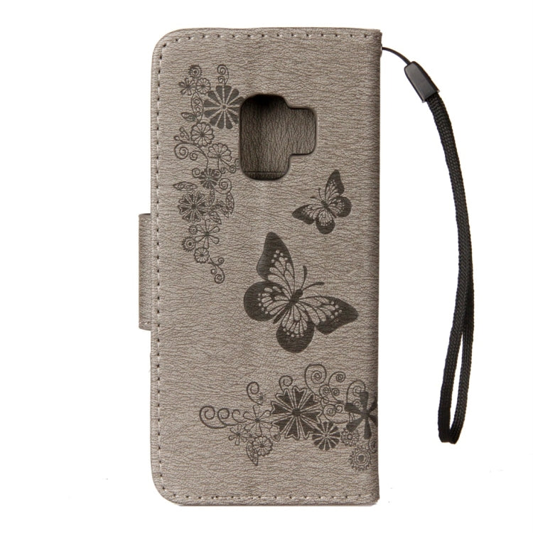 For Galaxy S9 Vintage Embossed Floral Butterfly Pattern Horizontal Flip Leather Case with Card Slot & Holder & Wallet & Lanyard(Grey) - Samsung Accessories by buy2fix | Online Shopping UK | buy2fix