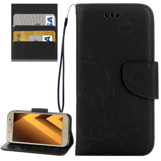 For Galaxy A7 (2017) / A720 Butterflies Embossing Horizontal Flip Leather Case with Holder & Card Slots & Wallet & Lanyard (Black) - Samsung Accessories by buy2fix | Online Shopping UK | buy2fix