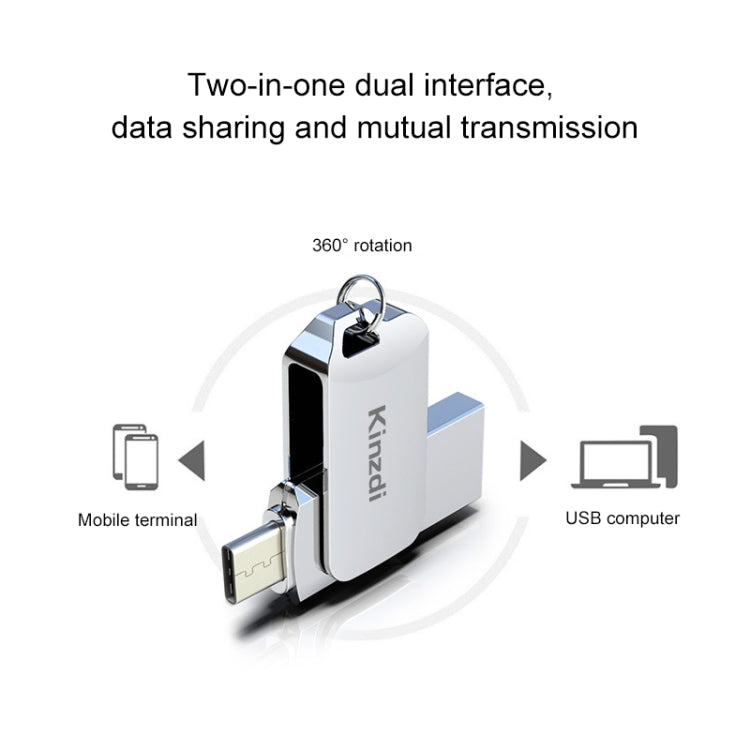 Kinzdi 16GB USB + Type-C Interface Metal Twister Flash Disk V8 (Silver) - USB Flash Drives by Kinzdi | Online Shopping UK | buy2fix