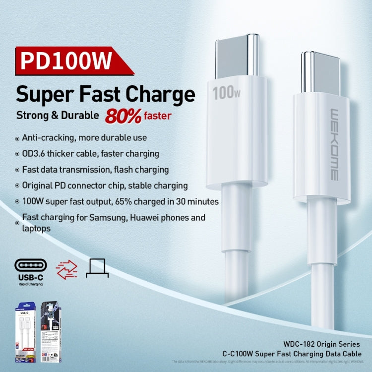 WK WDC-182 Original Series PD 100W USB-C/Type-C to USB-C/Type-C Fast Charge Data Cable, Length: 1m (White) -  by WK | Online Shopping UK | buy2fix