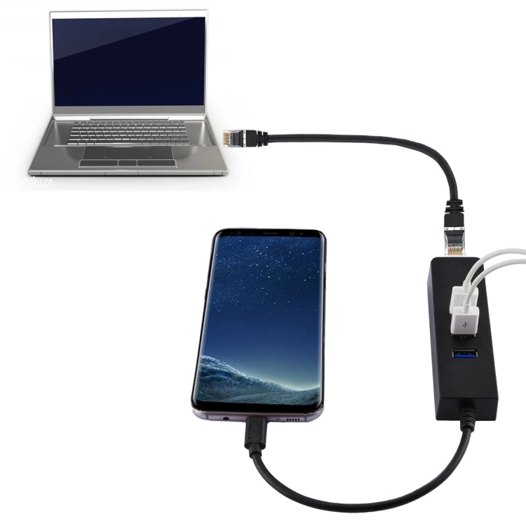 USB-C / Type-C to 3 USB 3.0 Ports HUB + RJ45 High Speed Gigabit Ethernet Adapter Multi-function LAN Adapter - Lan Cable and Tools by buy2fix | Online Shopping UK | buy2fix