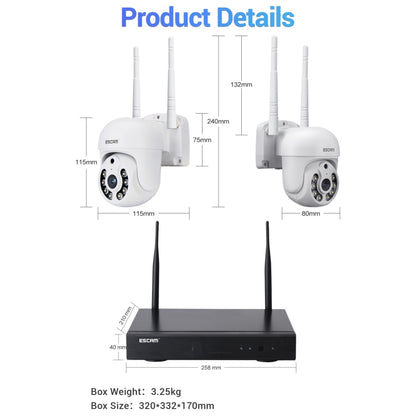 ESCAM WNK714 3.0 Million Pixels 4-channel HD Dome Camera NVR Wireless Monitoring Kit, UK Plug - Video Recorder Kit by ESCAM | Online Shopping UK | buy2fix