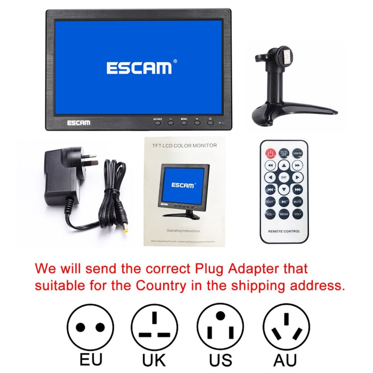 ESCAM T10 10.0 inch TFT LCD 1024x600 Monitor with VGA & HDMI & AV & BNC & USB for PC CCTV Security - DVD & LCD Player by ESCAM | Online Shopping UK | buy2fix