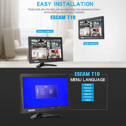 ESCAM T10 10.0 inch TFT LCD 1024x600 Monitor with VGA & HDMI & AV & BNC & USB for PC CCTV Security - DVD & LCD Player by ESCAM | Online Shopping UK | buy2fix