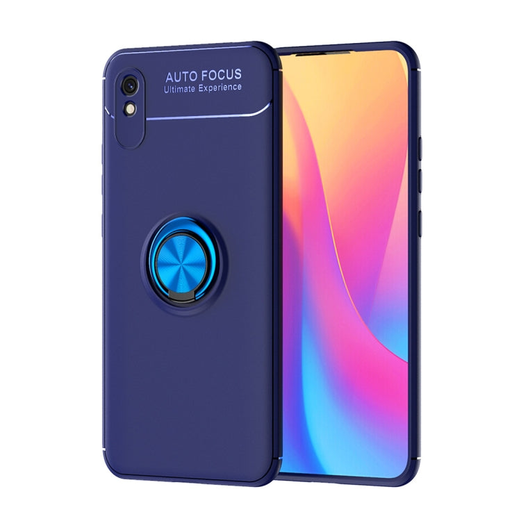 For Xiaomi Redmi 9A Metal Ring Holder 360 Degree Rotating TPU Case(Blue+Blue) - Xiaomi Cases by buy2fix | Online Shopping UK | buy2fix