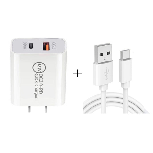 SDC-18W 18W PD 3.0 Type-C / USB-C + QC 3.0 USB Dual Fast Charging Universal Travel Charger with USB to Type-C / USB-C Fast Charging Data Cable, US Plug - Mobile Accessories by buy2fix | Online Shopping UK | buy2fix