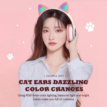 T&G TN-28 3.5mm Bluetooth 5.0 Dual Connection RGB Cat Ear Bass Stereo Noise-cancelling Headphones Support TF Card With Mic(Black) - Headset & Headphone by T&G | Online Shopping UK | buy2fix