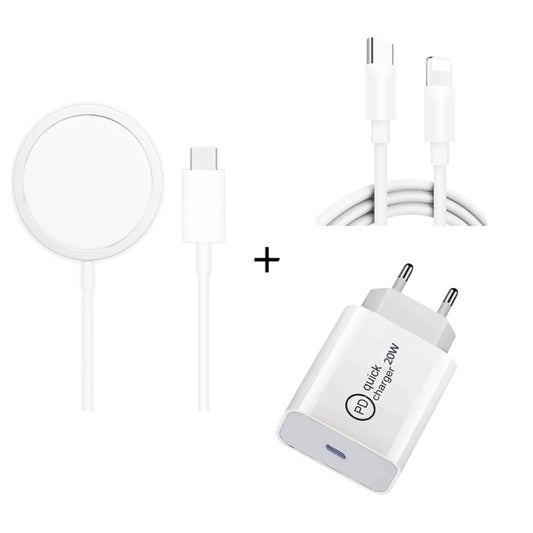 XJ-32 3 in 1 15W Magnetic Suction Wreless Charging + PD 20W USB-C / Type-C Travel Charging + USB-C / Type-C to 8 Pin Fast Charging Cable for iPhone Series, Plug Size:EU Plug - Mobile Accessories by buy2fix | Online Shopping UK | buy2fix