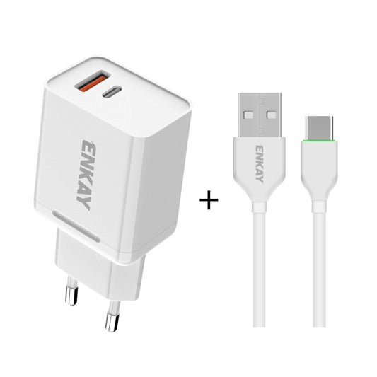 ENKAY Hat-Prince T030 18W 3A PD + QC3.0 Dual USB Fast Charging Power Adapter EU Plug Portable Travel Charger With 1m 3A Type-C Cable - USB Charger by ENKAY | Online Shopping UK | buy2fix