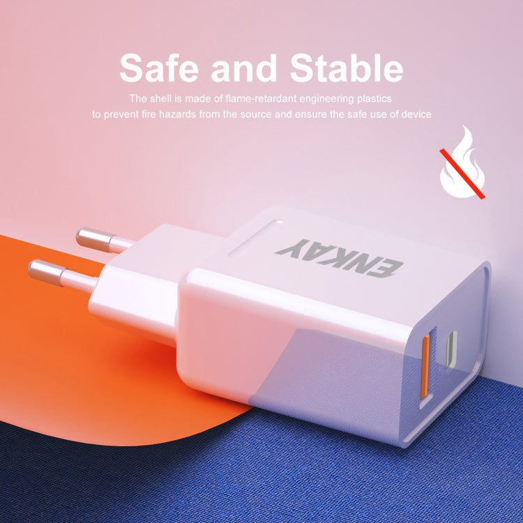 ENKAY Hat-Prince T030 18W 3A PD + QC3.0 Dual USB Fast Charging Power Adapter EU Plug Portable Travel Charger With 1m 3A Micro USB Cable - Mobile Accessories by ENKAY | Online Shopping UK | buy2fix