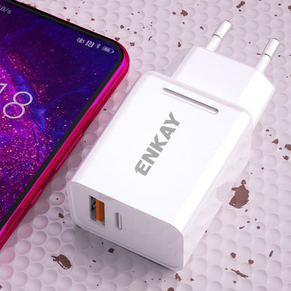 ENKAY Hat-Prince T030 18W 3A PD + QC3.0 Dual USB Fast Charging Power Adapter EU Plug Portable Travel Charger With 1m 3A Micro USB Cable - USB Charger by ENKAY | Online Shopping UK | buy2fix