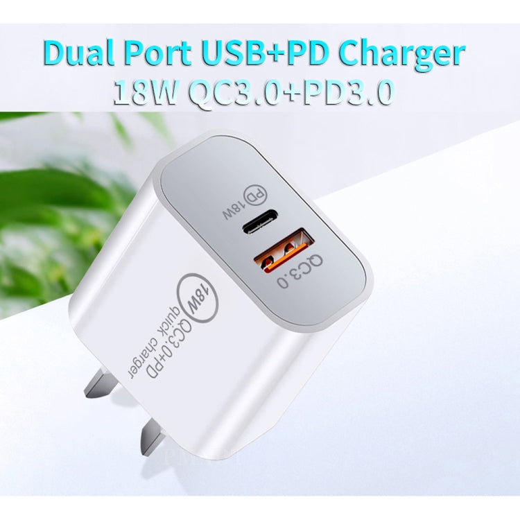 SDC-18W 18W PD 3.0 Type-C / USB-C + QC 3.0 USB Dual Fast Charging Universal Travel Charger with USB to 8 Pin Fast Charging Data Cable, AU Plug - Multifunction Charger by buy2fix | Online Shopping UK | buy2fix