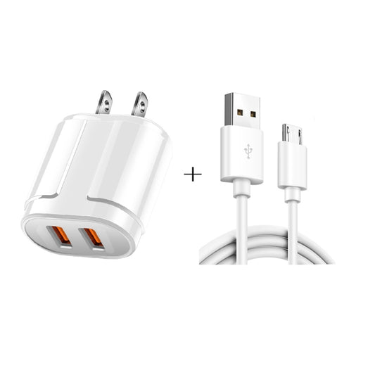 Dual USB Portable Travel Charger + 1 Meter USB to Micro USB Data Cable, US Plug(White) - Mobile Accessories by buy2fix | Online Shopping UK | buy2fix