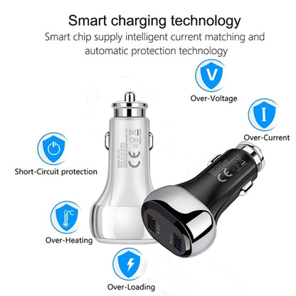 YSY-312 2 in 1 18W Portable QC3.0 Dual USB Car Charger + 1m 3A USB to USB-C / Type-C Data Cable Set(White) - Car Charger by buy2fix | Online Shopping UK | buy2fix