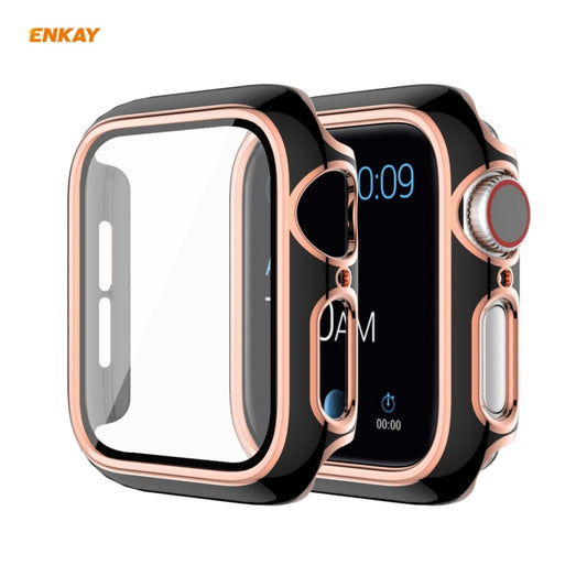 ENKAY Hat-Prince Full Coverage Electroplated PC Case + Tempered Glass Protector for Apple Watch Series 6 / 5 / 4 / SE 40mm(Black+Champagne) - Watch Cases by ENKAY | Online Shopping UK | buy2fix