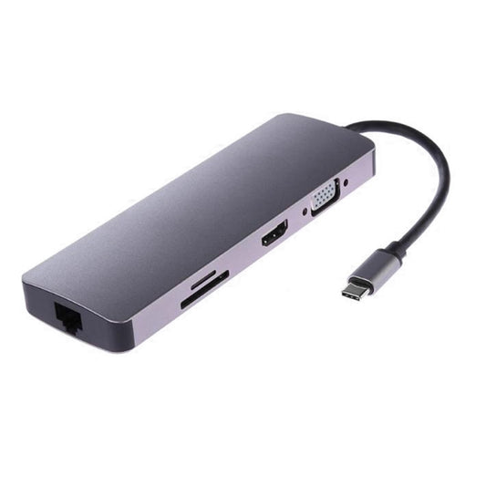 WS-11 8 in 1 Type-C to HDMI + VGA + SD + TF + RJ45 + PD + 2 x USB3.0 HUB Adapter Converter - Computer & Networking by buy2fix | Online Shopping UK | buy2fix