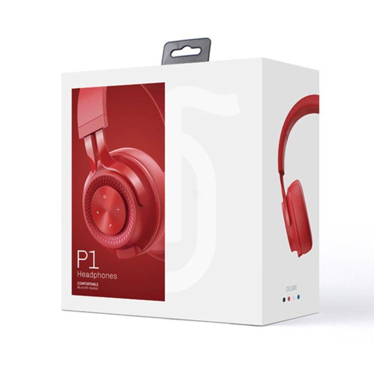 P1 Wireless Bluetooth 5.0 Stereo Soft Leather Earmuffs Foldable Headset Built-in Mic for PC / Cell Phones(Red) - Headset & Headphone by buy2fix | Online Shopping UK | buy2fix