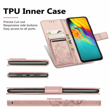 For OPPO A16 Four-leaf Clasp Embossed Buckle Leather Phone Case(Rose Gold) - OPPO & vivo Accessories by buy2fix | Online Shopping UK | buy2fix