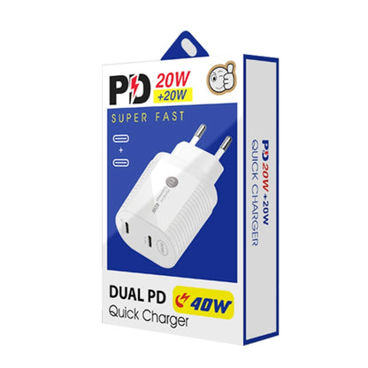 40W Dual Port PD / Type-C Fast Charger for iPhone / iPad Series, EU Plug(Black) - Apple Accessories by buy2fix | Online Shopping UK | buy2fix