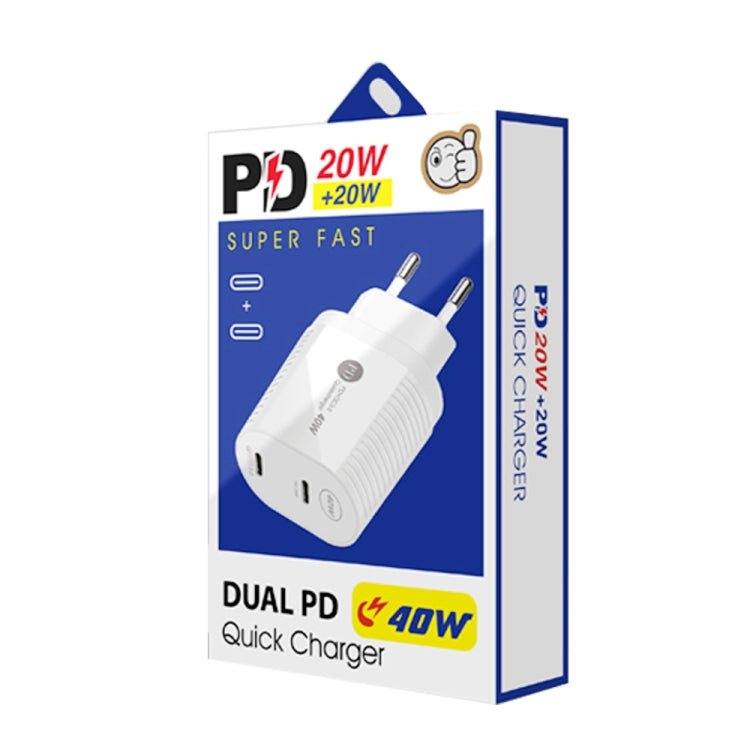 40W Dual Port PD / Type-C Fast Charger with Type-C to 8 Pin Data Cable, EU Plug(Black) - Apple Accessories by buy2fix | Online Shopping UK | buy2fix