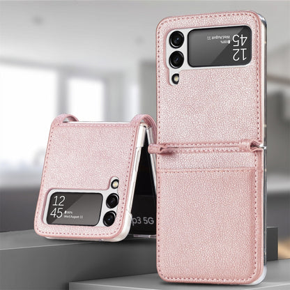 For Samsung Galaxy Z Flip3 5G Litchi Pattern Folding Leather Shockproof Card All-inclusive Case(Pink) - Samsung Accessories by buy2fix | Online Shopping UK | buy2fix