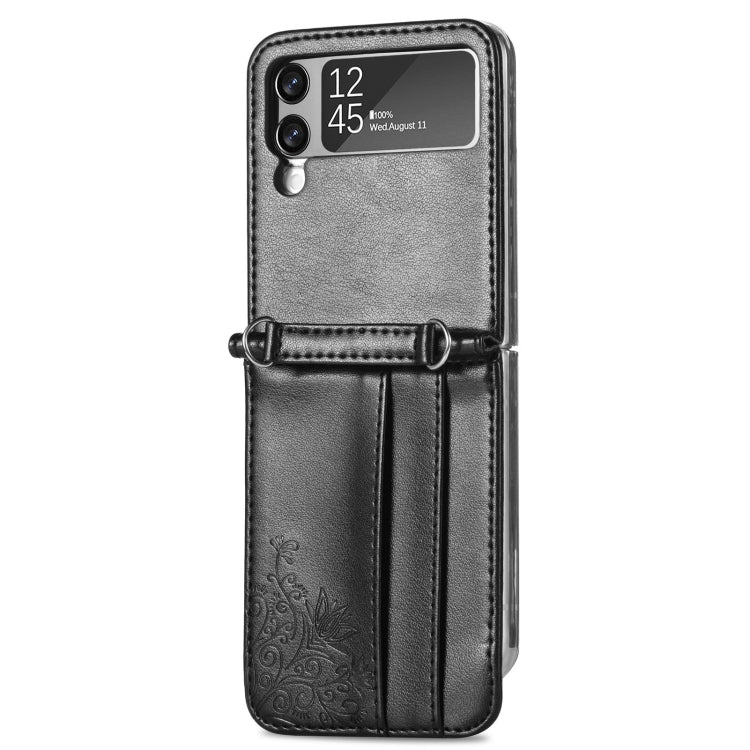 For Samsung Galaxy Z Flip 3 5G Diagonal Lanyard Embossed Card Phone Case(Black) - Samsung Accessories by buy2fix | Online Shopping UK | buy2fix