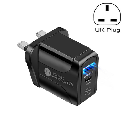 PD25W USB-C / Type-C + QC3.0 USB Dual Ports Fast Charger, UK Plug(Black) - Apple Accessories by buy2fix | Online Shopping UK | buy2fix