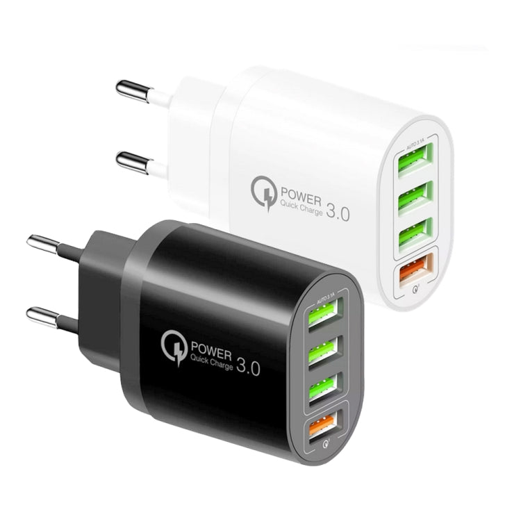 QC-04 QC3.0 + 3 x USB 2.0 Multi-ports Charger for Mobile Phone Tablet, EU Plug(White) - Mobile Accessories by buy2fix | Online Shopping UK | buy2fix