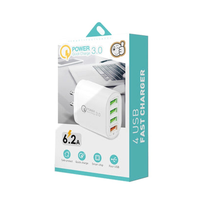 QC-04 QC3.0 + 3 x USB2.0 Multi-ports Charger with 3A USB to Type-C Data Cable, US Plug(White) - Mobile Accessories by buy2fix | Online Shopping UK | buy2fix