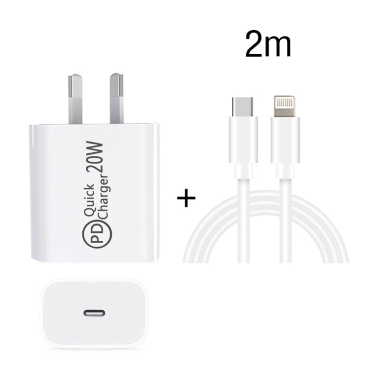 2m AU-20W PD USB-C / Type-C Travel Charger with USB-C to 8 Pin Data Cable, AU Plug - USB Charger by buy2fix | Online Shopping UK | buy2fix