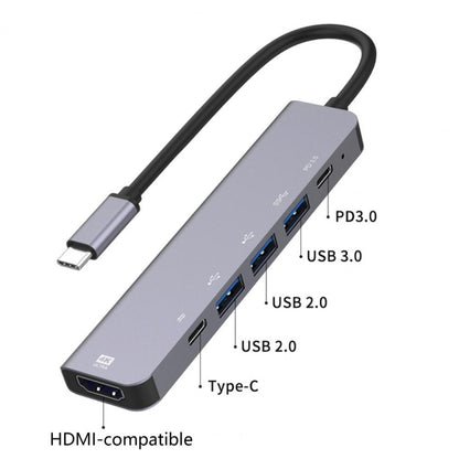 6-in-1 Type-C to HDMI + PD + Type-C + USB3.0 + USB2.0 x 2 Docking Station HUB Adapter - Computer & Networking by buy2fix | Online Shopping UK | buy2fix