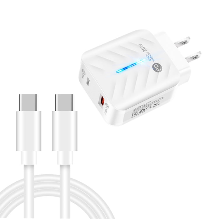 PD03 20W PD3.0 + QC3.0 USB Charger with Type-C to Type-C Data Cable, US Plug(White) - Mobile Accessories by buy2fix | Online Shopping UK | buy2fix