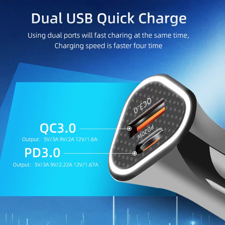 TE-P23 38W PD USB-C / Type-C + QC3. 0 USB Triangle Car Charger + USB-C / Type-C to USB-C / Type-C Data Cable, Length: 1m(Black) - In Car by buy2fix | Online Shopping UK | buy2fix