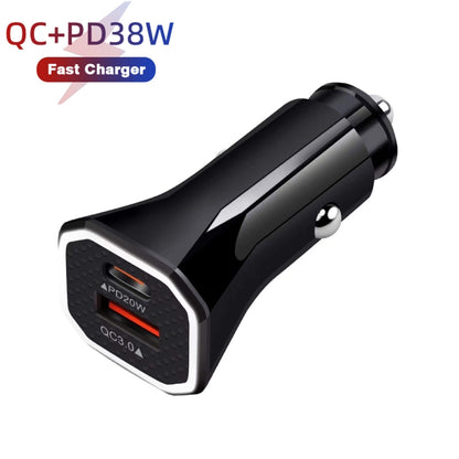 TE-P22 38W PD USB-C / Type-C + QC3. 0 USB Car Charger with 1m USB to USB-C / Type-C Data Cable(Black) - Car Charger by buy2fix | Online Shopping UK | buy2fix