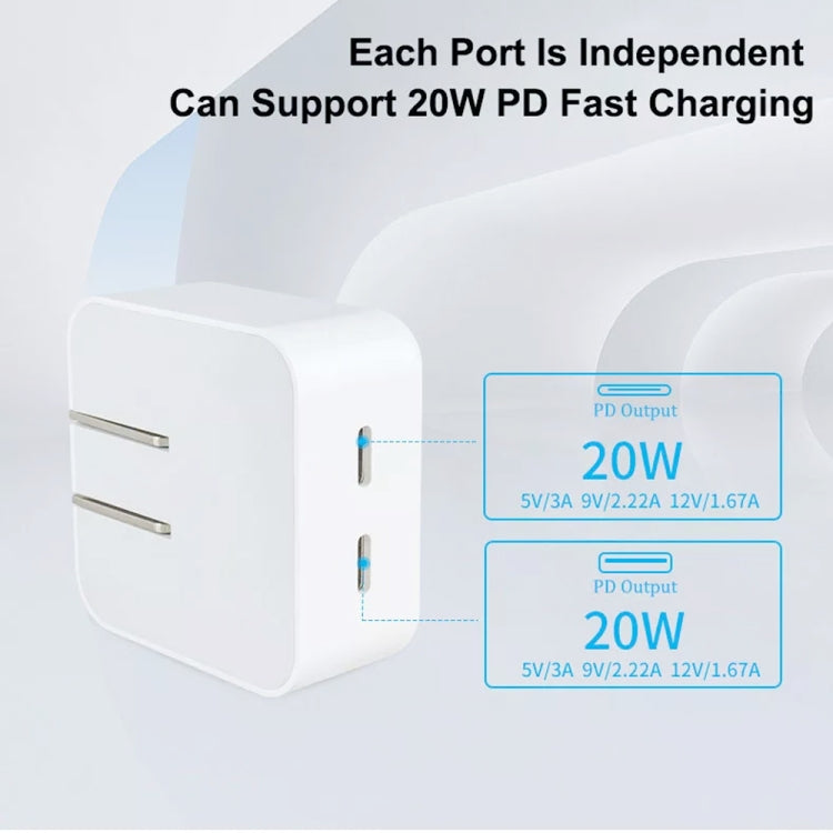 SDC-40W Dual PD USB-C / Type-C Ports Charger with 2m Type-C to 8 Pin Data Cable, EU Plug - Apple Accessories by buy2fix | Online Shopping UK | buy2fix