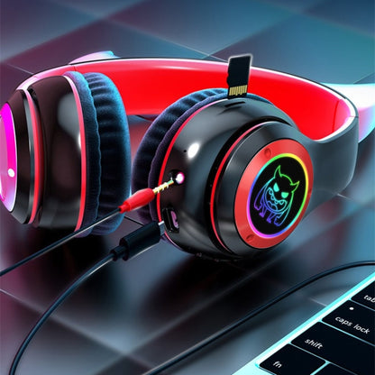 STN25 Devil Ear RGB Light Wireless Music Headset For Children with Mic(Black+Red) - Apple Accessories by buy2fix | Online Shopping UK | buy2fix