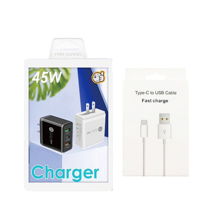 45W PD25W + 2 x QC3.0 USB Multi Port Charger with USB to Type-C Cable, US Plug(Black) - Mobile Accessories by buy2fix | Online Shopping UK | buy2fix