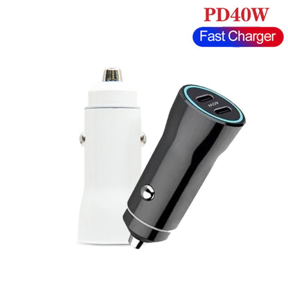 TE-P8 40W PD20W + PD20W Dual Port PD3.0 Car Charger with Type-c to Type-C Data Cable, Length: 1m(White) - In Car by buy2fix | Online Shopping UK | buy2fix