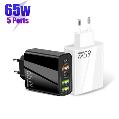 65W Dual PD Type-C + 3 x USB Multi Port Charger with 3A USB to 8 Pin Data Cable, EU Plug(Black) - Apple Accessories by buy2fix | Online Shopping UK | buy2fix