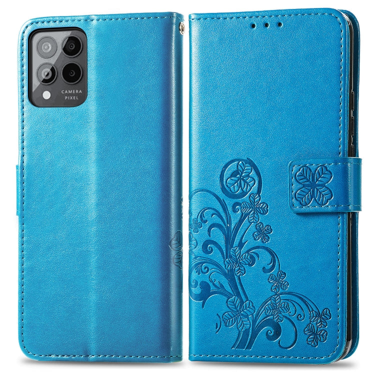 For T-Mobile Revvl 6 Pro 5G Four-leaf Clasp Embossed Buckle Leather Phone Case(Blue) - More Brand by buy2fix | Online Shopping UK | buy2fix