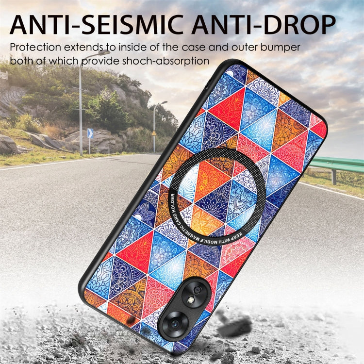 For OPPO A17 Colored Drawing Leather Back Cover Magsafe Phone Case(Rhombus Mandala) - OPPO Cases by buy2fix | Online Shopping UK | buy2fix