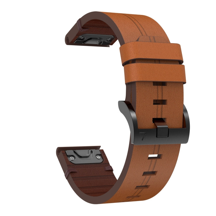 For Garmin Fenix 7 Sapphire Solar 22mm Leather Steel Buckle Watch Band(Brown) - Watch Bands by buy2fix | Online Shopping UK | buy2fix